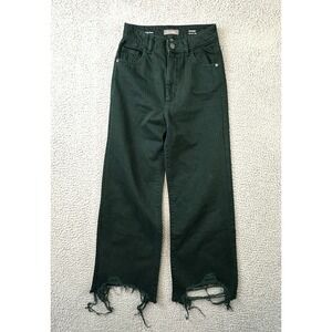 DL1961 Hepburn Wide Leg Jeans Womens 23 Green High Rise Distressed Raw Hem 23x26